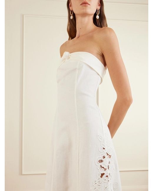 Cult Gaia White Kellan Embroidered Linen Midi Dress