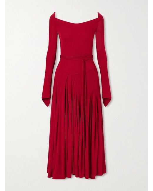 Tory Burch Red Jersey Pleated Maxi Dress