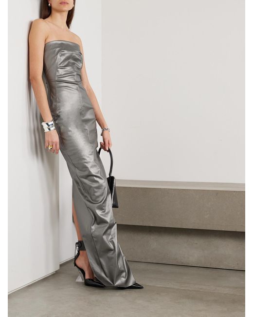Rick Owens Gray Lido Strapless Paneled Coated-Denim Gown