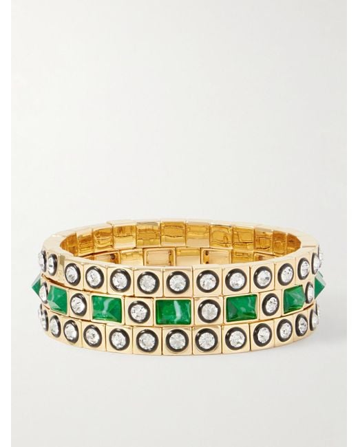 Roxanne Assoulin Metallic The Duchesse Set Aus Drei Goldfarbenen Armbändern Mit Cubic Zirkonia Und Emaille