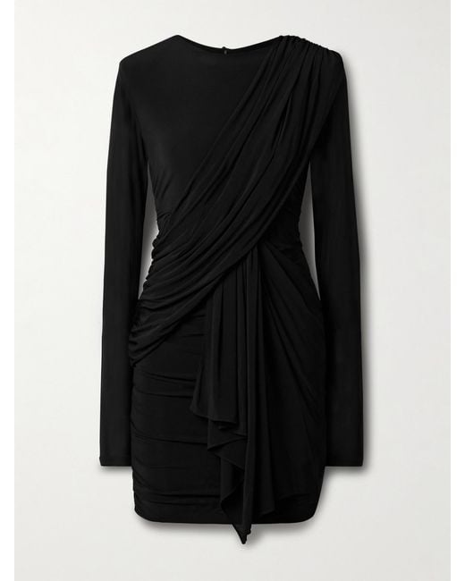 Isabel Marant Black Georgia Ruched Draped Stretch-Jersey Mini Dress