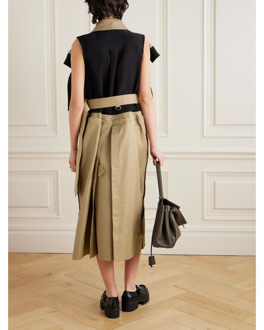 Sacai Natural Doppelreihiges Midikleid Aus Gabardine Aus Einer Baumwollmischung Mit Besätzen Aus Einer Seidenmischung
