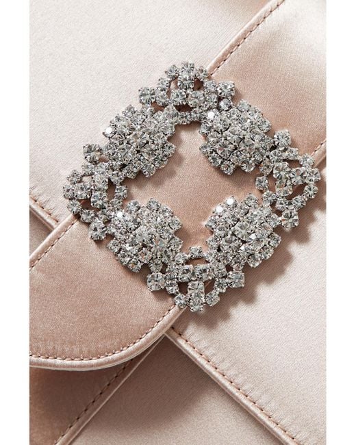 Manolo Blahnik Natural Capri Crystal-Embellished Satin Clutch