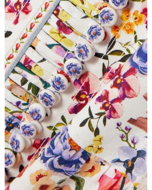 Mini-Robe En Lin Et Lenzing Ecovero Mélangés À Imprimé Fleuri Et À Volants Greek Garden Farm Rio en coloris White