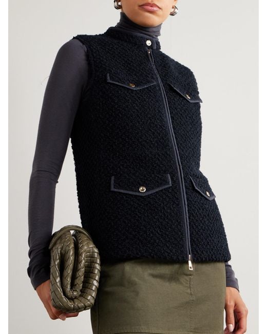 Moncler Blue Fallavier Daunenweste Aus Gestepptem Shell Und Woll-Bouclé Mit Applikation