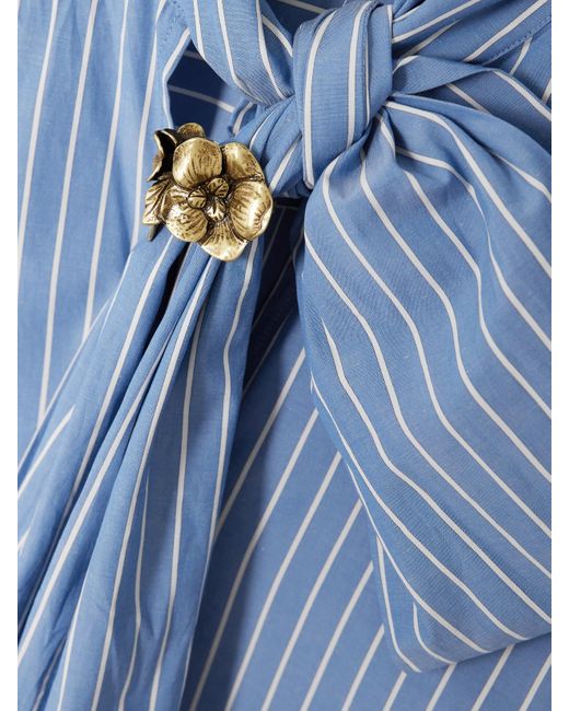 Max Mara Blue Embellished Striped Cotton-Blend Poplin Shirt