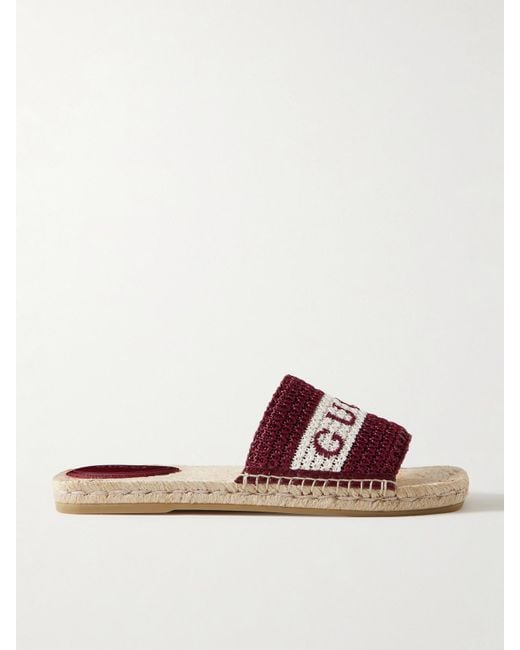 Gucci Brown Numa Embroidered Striped Raffia Slides