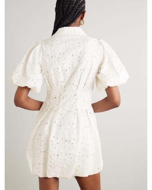 Jonathan Simkhai White Cleo Pleated Broderie Anglaise Cotton Mini Shirt Dress