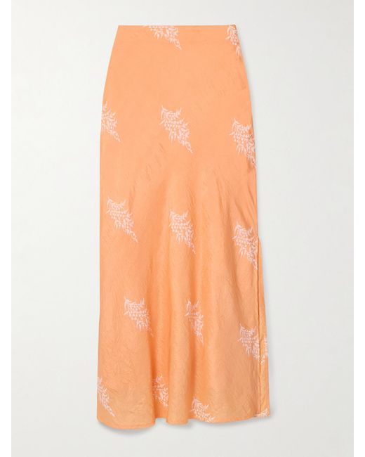Alix Of Bohemia Orange Lyra Floral-Print Crinkled-Silk Maxi Skirt