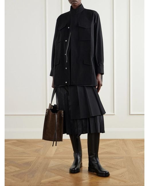 Sacai Black Crepe-Trimmed Woven Shirt
