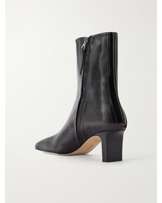 Aeyde Black Billie Stripe 55 Patent-Trimmed Leather Ankle Boots