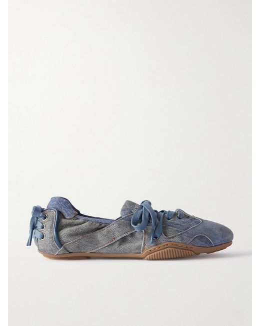 Acne Blue Bilaria Paneled Logo-Print Denim Ballet Flats