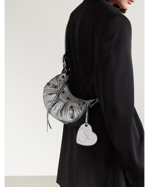 Balenciaga Le Cagole Xs Studded Metallic Crinkled-Leather Shoulder Bag