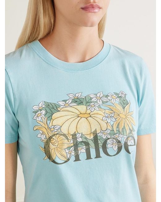 Chloé Blue Printed Cotton-Jersey T-Shirt