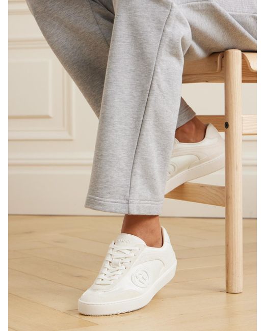 Gucci Natural Leather-Trimmed Suede And Mesh Sneakers