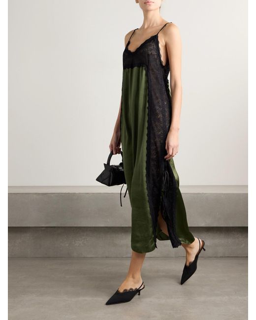 Kika Vargas Green Somaly Tie-Detailed Guipure Lace And Silk-Satin Midi Dress