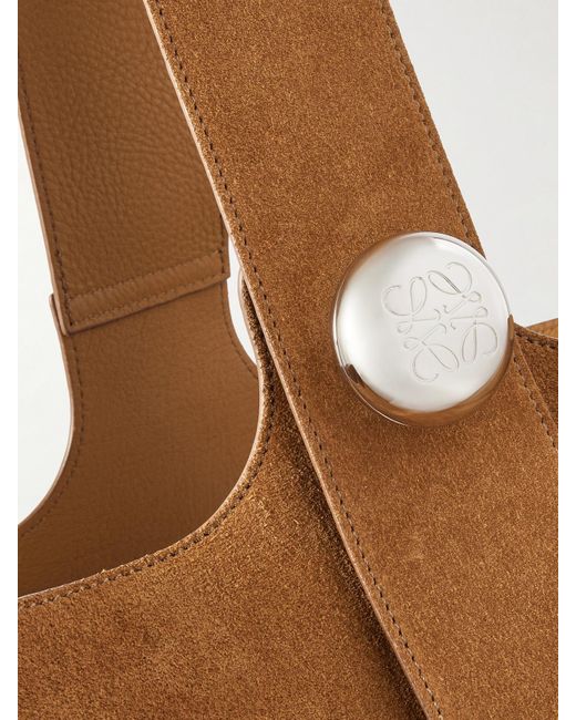 Loewe White Pebble Embellished Suede Bucket Bag