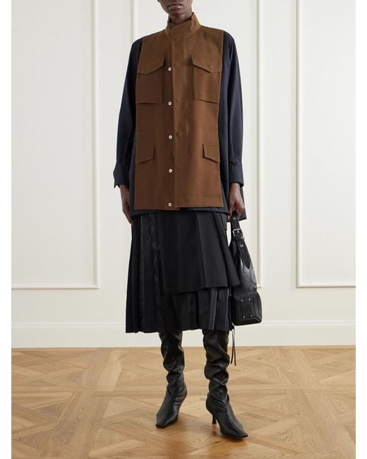 Sacai Brown Crepe-Trimmed Woven Shirt
