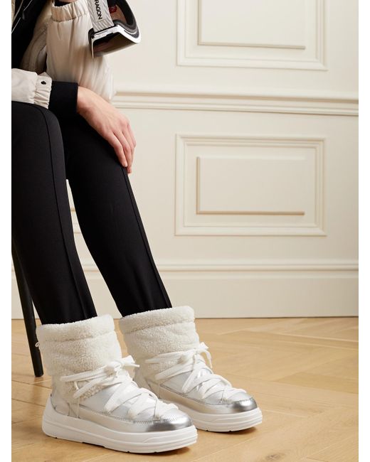 Moncler White Insolux M Rubber-Trimmed Fleece, Metallic Shell And Leather Snow Boots