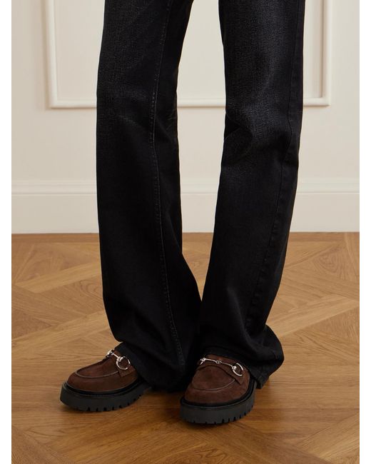 Gucci Brown Rhody Horsebit-Detailed Suede Loafers