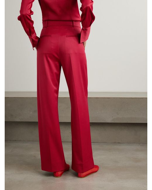 Another Tomorrow Red Wool-Blend Wide-Leg Pants