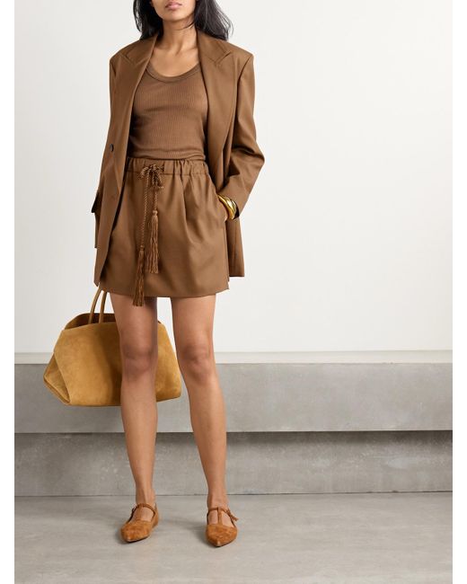 Max Mara Brown Tabarin Shorts Aus Einer Mischung Aus Wolle, Mohair Und Seide Mit Falten