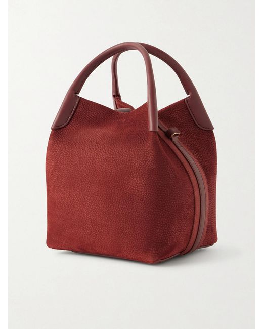 Loro Piana Red Bale Small Leather And Canvas-Trimmed Nubuck Tote