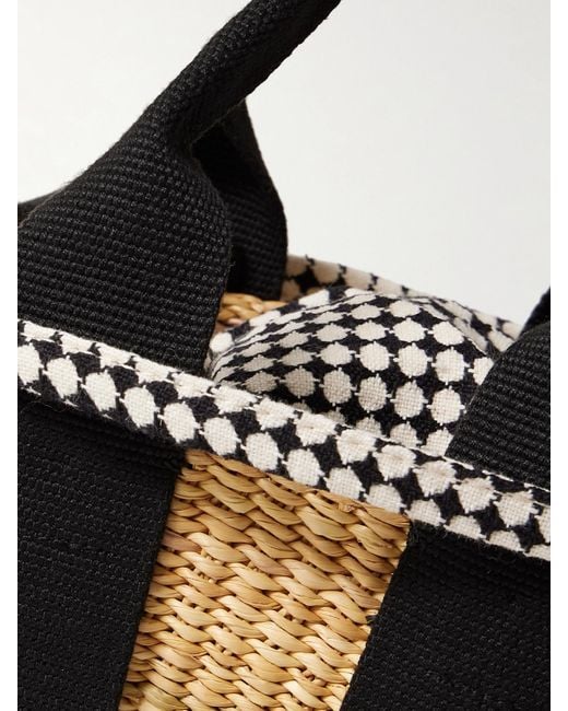 Muuñ Natural Sophie Mini Webbing-Trimmed Woven Straw Tote