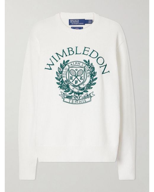 Polo Ralph Lauren Gray Wimbledon Logo-Embroidered Cotton Sweater