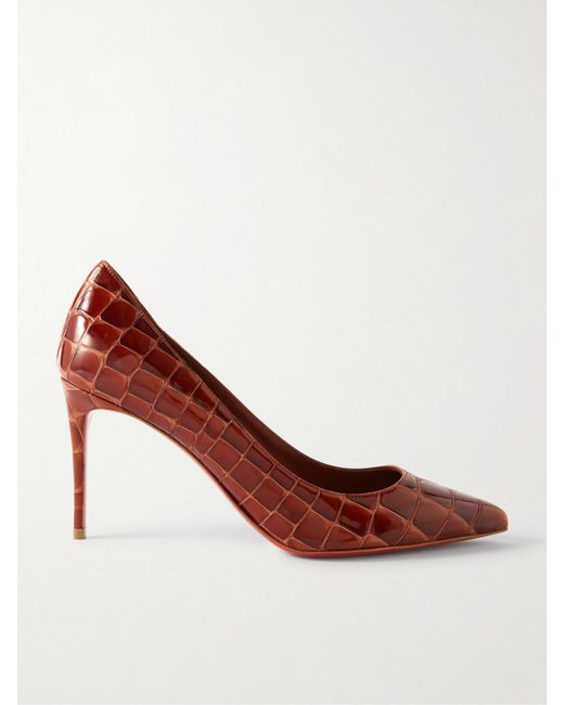 Christian Louboutin Brown Kate Pumps Aus Lackleder Mit Krokodileffekt