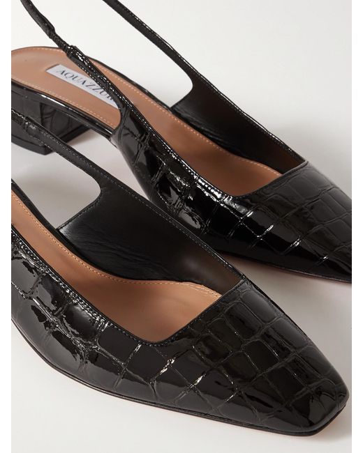 Aquazzura Black Ginza 35 Croc-Effect Patent-Leather Slingback Pumps