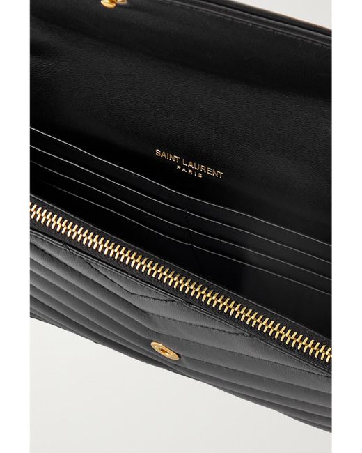 Saint Laurent Black Cassandre Mini Matelassé Leather Chain Wallet