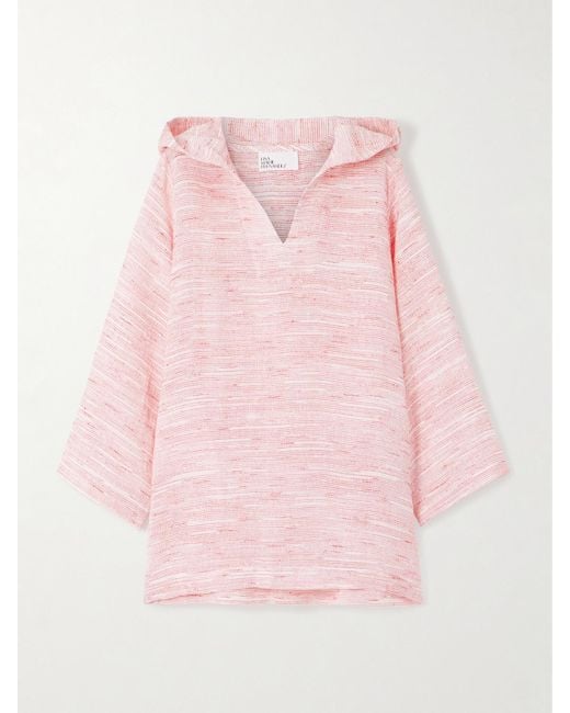 Lisa Marie Fernandez Pink Hooded Striped Linen-Blend Gauze Tunic