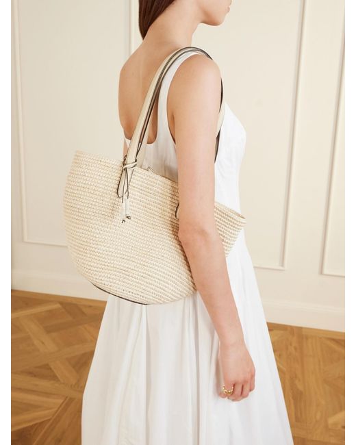Hunting Season Natural Market Leather-Trimmed Raffia Tote