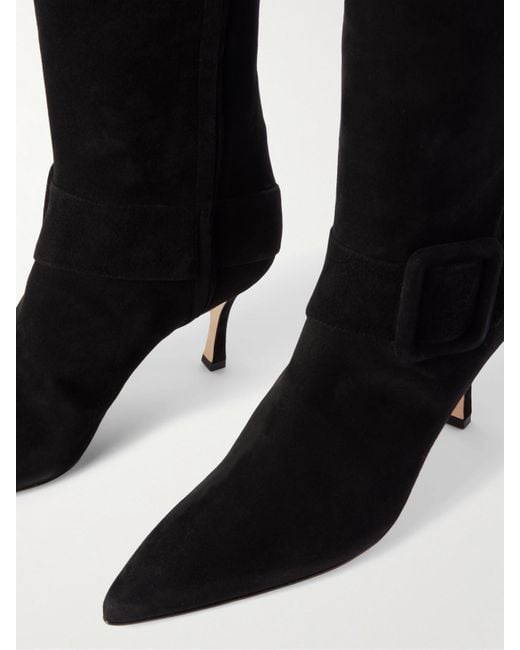 Manolo Blahnik Black Bayhi 70 Buckle-Embellished Suede Knee Boots