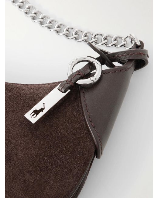 Polo Ralph Lauren Brown Polo Id Small Leather-Trimmed Suede Shoulder Bag