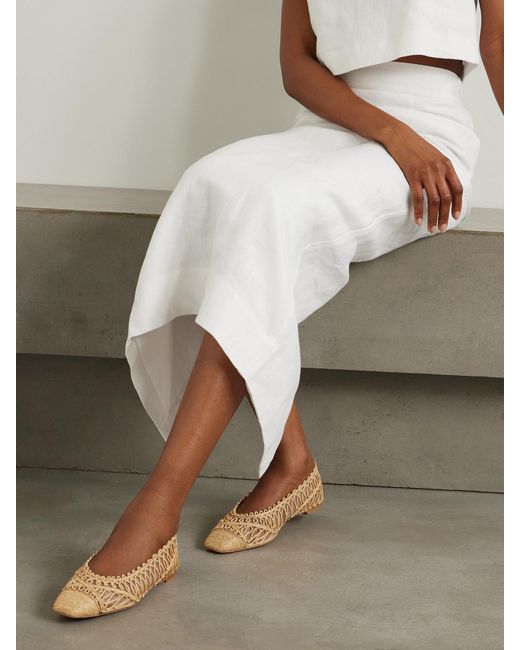 Aquazzura Natural Kahlo Raffia And Mesh Ballet Flats