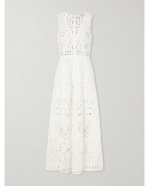 Emporio Sirenuse White Vivienne Brisé Cut-Out Cotton Midi Dress