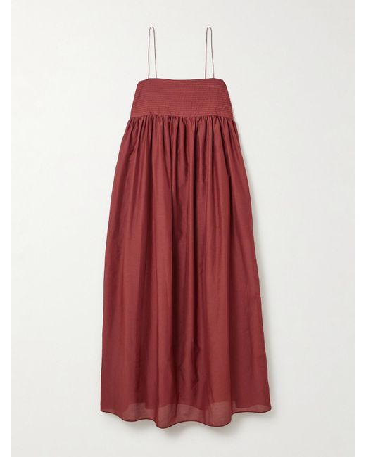Matteau Red Pintucked Organic Cotton And Silk-Blend Maxi Dress