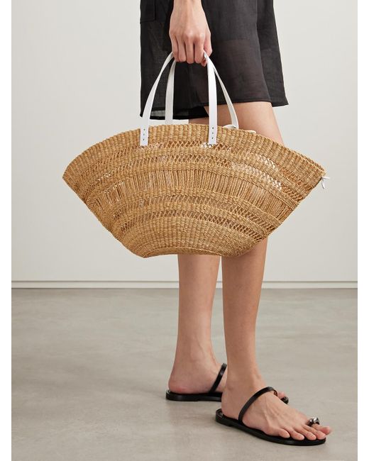 Muuñ Natural Colette Leather-Trimmed Straw Tote