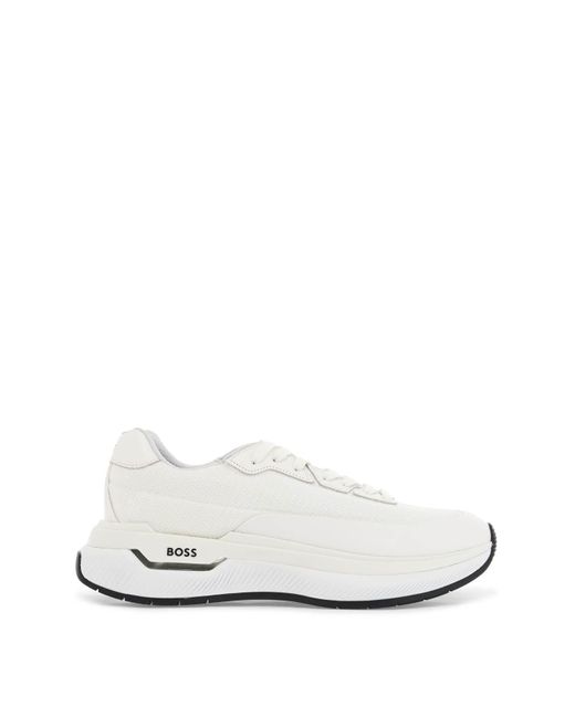 Boss White Cotton Void Runn Ltny Sneakers With Hook And Loop Closure for men