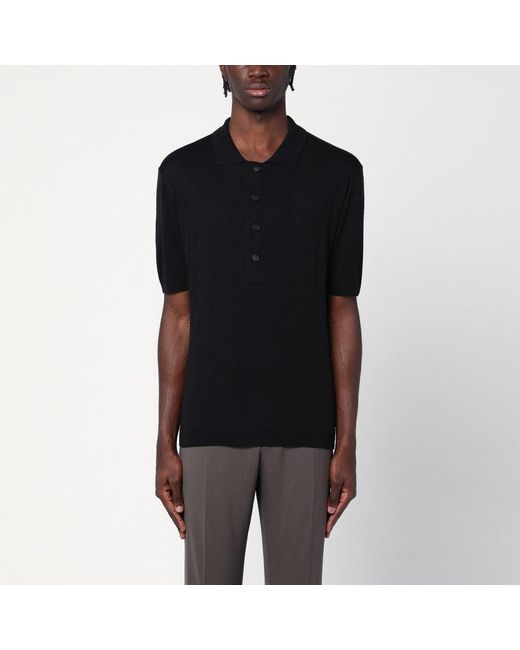 Tagliatore Black Silk-Blend Polo Shirt for men