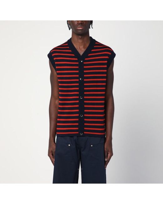 Wales Bonner Red Sleeveless Cardigan With Striped Design For for men