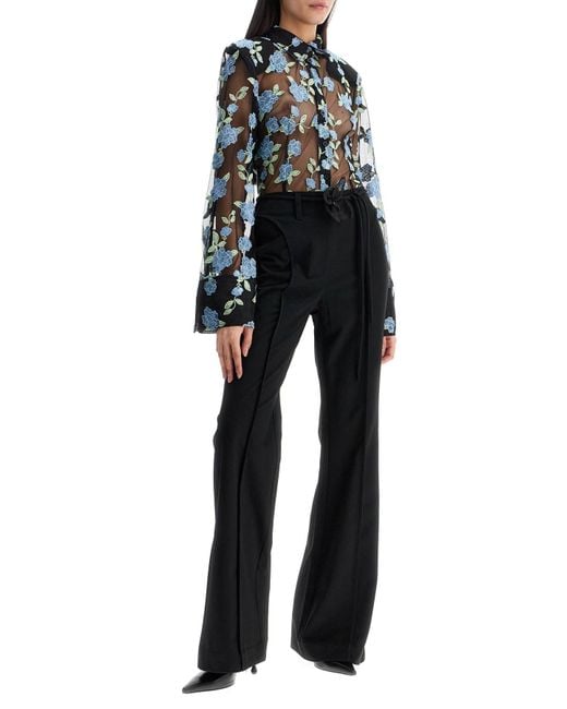 ROTATE BIRGER CHRISTENSEN Black Mesh Shirt With Floral Embroidery