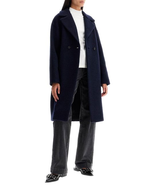 Harris Wharf London Blue Double-Breasted Wool Bouclã