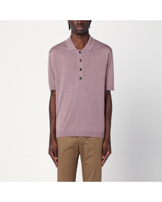 Tagliatore Purple Lilac Silk-Blend Polo Shirt for men