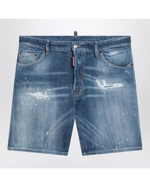 DSquared² Blue Denim Bermuda Shorts With Wear And Tear For for men