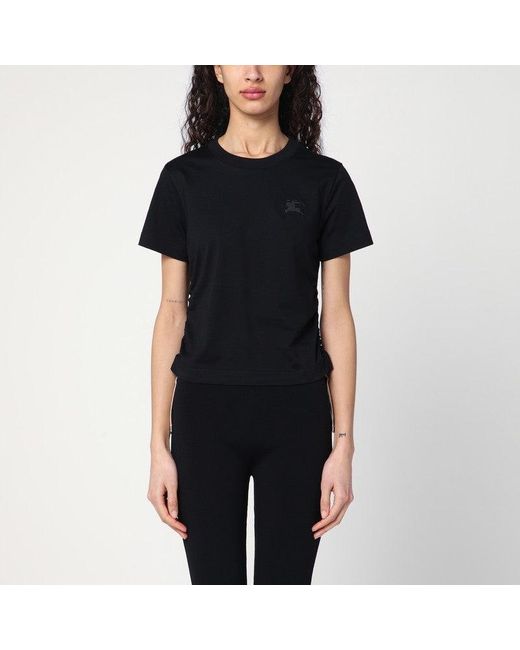 Burberry Black T-Shirt With Check Pattern Detail