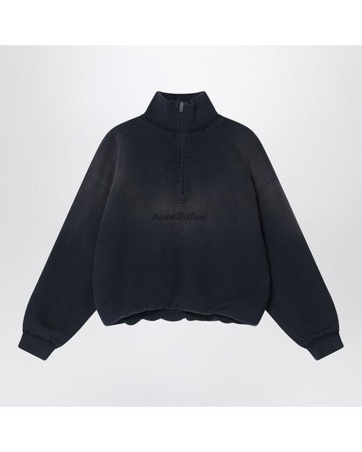 Acne Blue Vintage-Effect Sweatshirt With Logo
