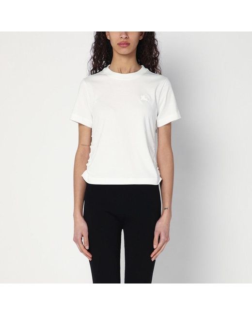 Burberry White T-Shirt With Check Pattern Detail